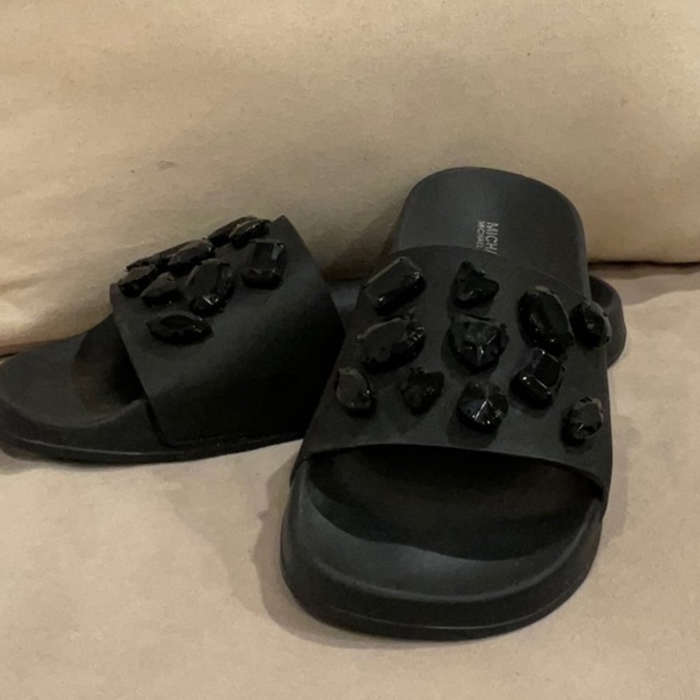 Michael Kors Gilmore Crystal Black Embellished Slides